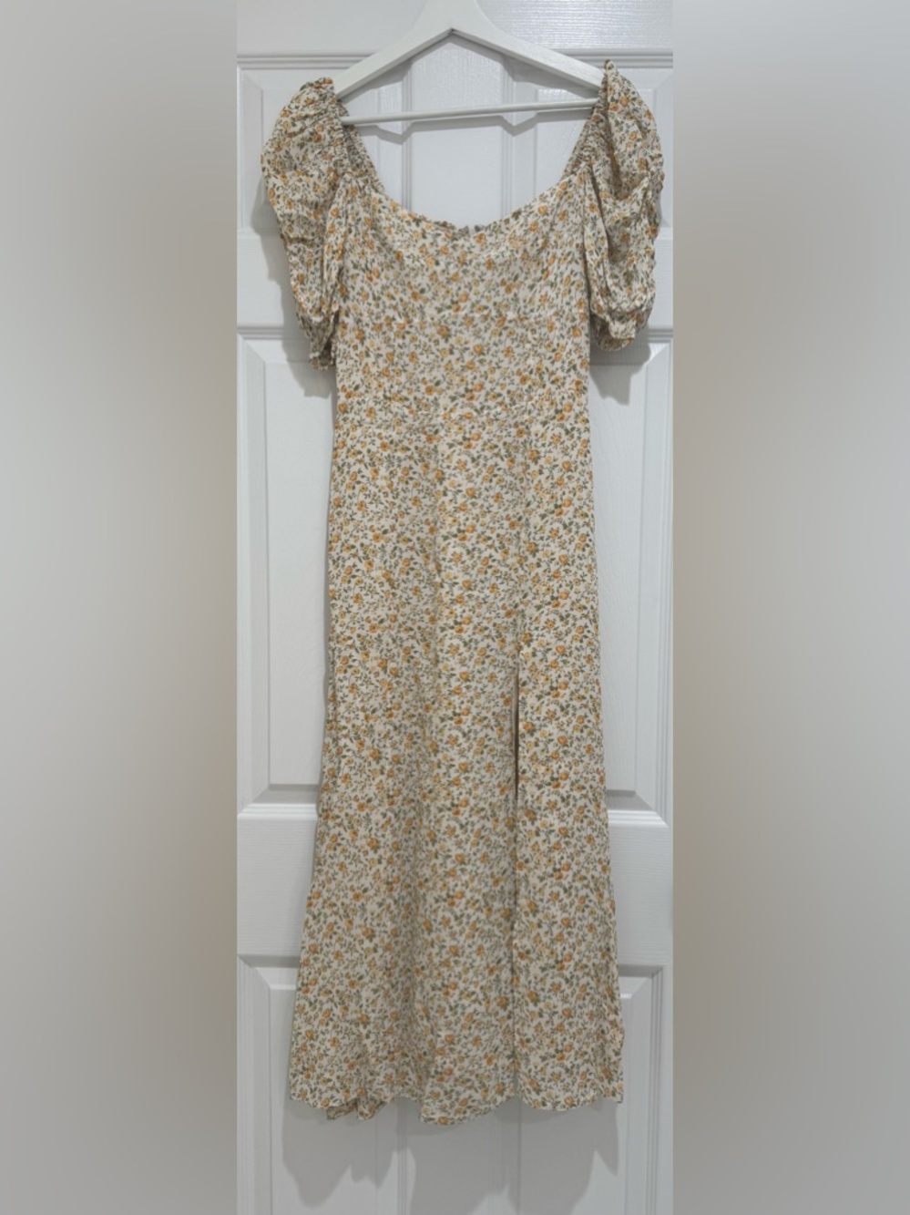 Reformation Yellow Floral Midi Dress Puff Sleeve Cottagecore Size 2